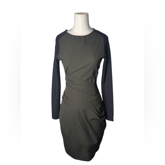 Zara Olive Green & Black Sheath Wrap Elegant Dress XS - Picture 6 of 6